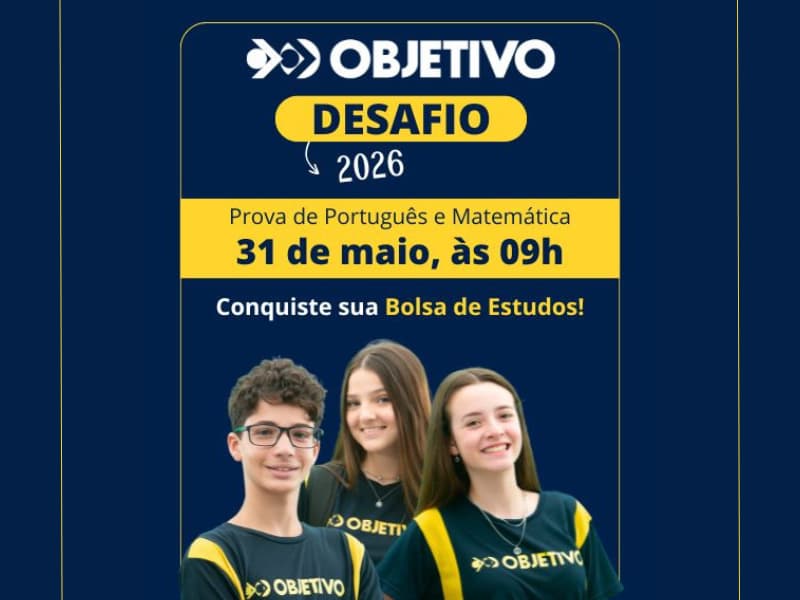 Ilustração do Desafio Objetivo 2026 — sua chance de conquistar uma bolsa de estudos